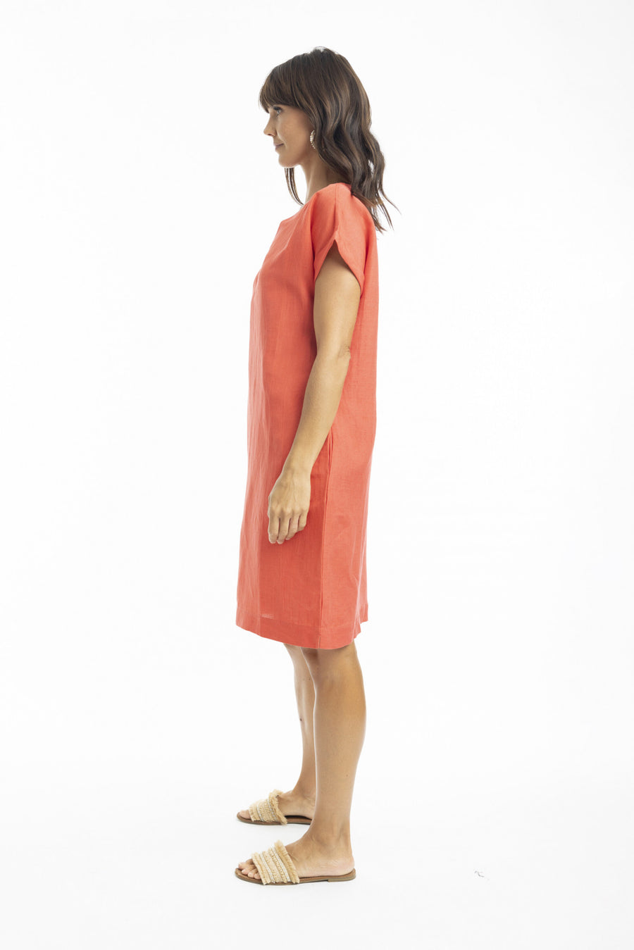 Linen Shift Dress - Coral