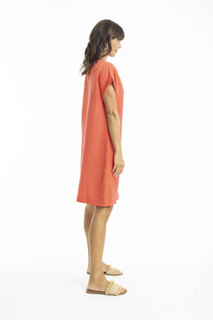 Linen Shift Dress - Coral