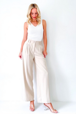 Jenna Wide Leg Pants - Stone