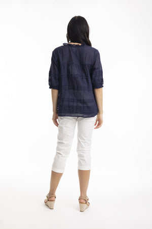 Essentials Pleated Top - Navy