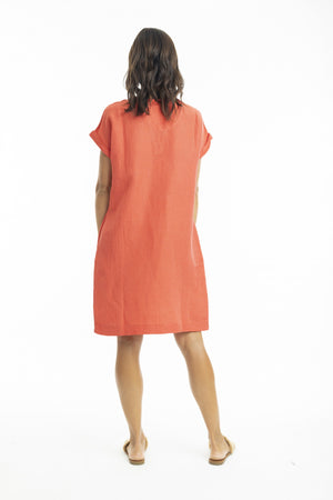 Linen Shift Dress - Coral