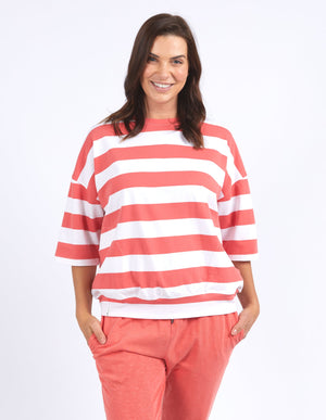 Mazie Block Sweat - Watermelon/White Stripe