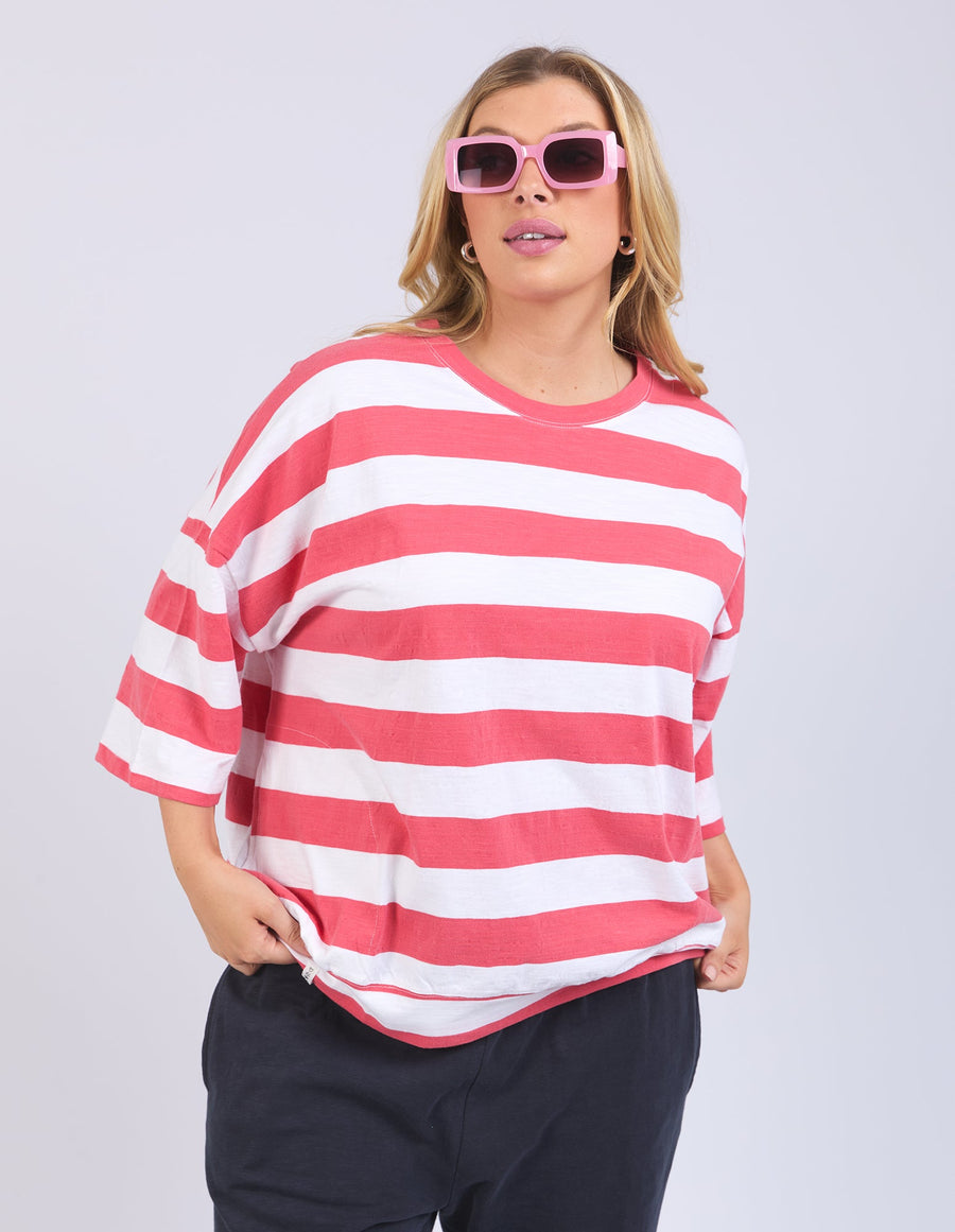 Mazie Block Sweat - Watermelon/White Stripe