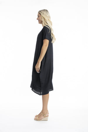 Essentials Linen Blend Bubble Dress - Black