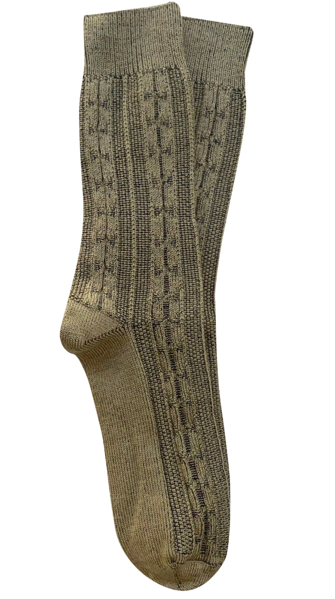 ‘Chunky Cable’ Khaki Merino Wool Socks