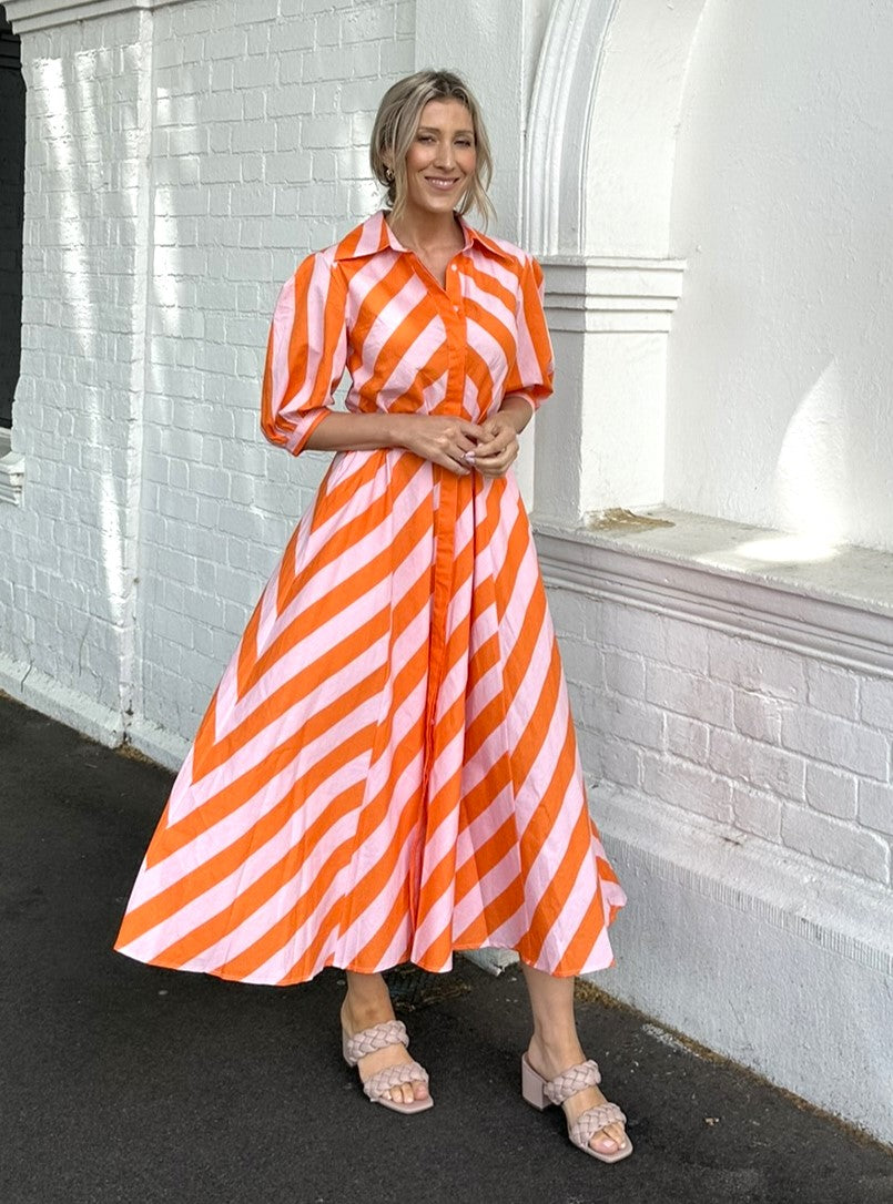 Bianca Dress - Orange Stripe