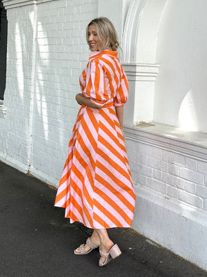 Bianca Dress - Orange Stripe