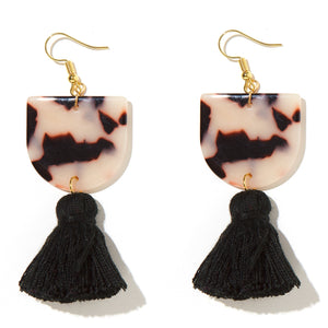 Coco Earrings - White Tortise Shell Perspex + Black