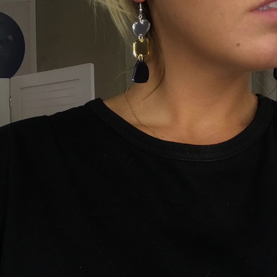 Vera Earrings - Gold, Silver & Charcoal Mirror