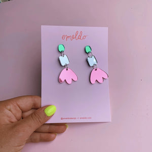 Jenna Earrings Silver, Green & Pink