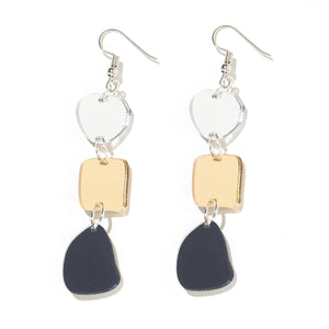 Vera Earrings - Gold, Silver & Charcoal Mirror